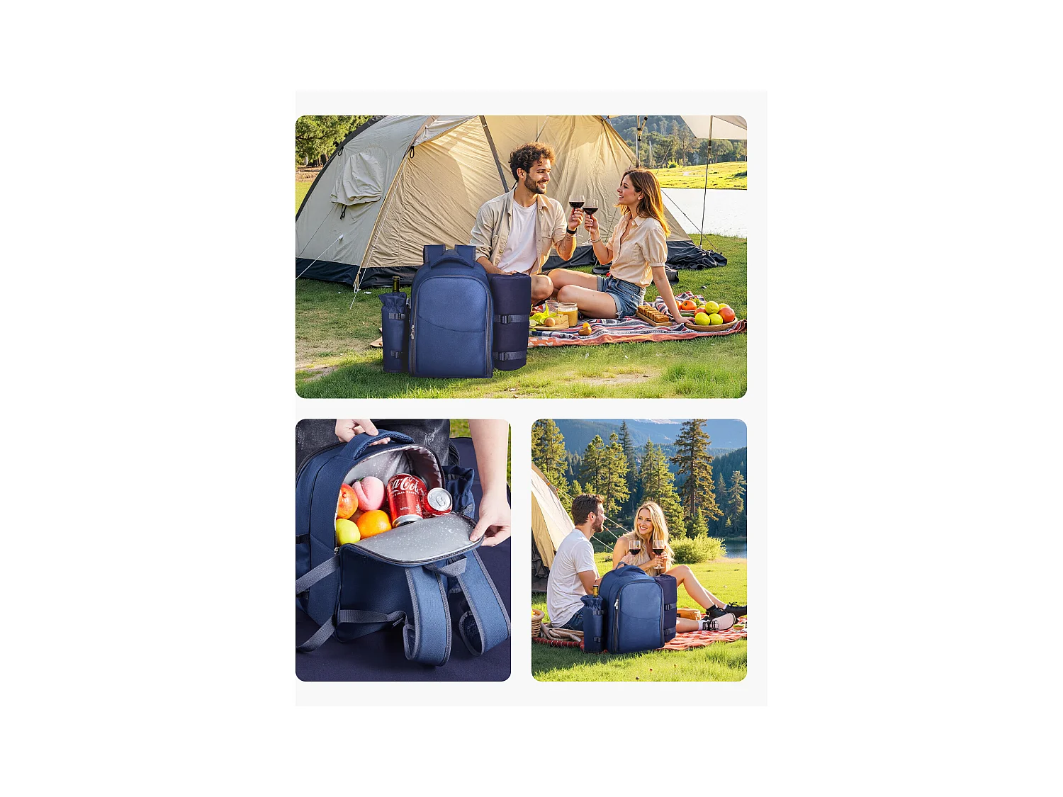 Sac à Dos Isotherme SucceBuy pour 2 Personnes, Sac à Dos de Pique-nique avec Compartiment Isotherme, Randonnée Camping, Bleu Marine