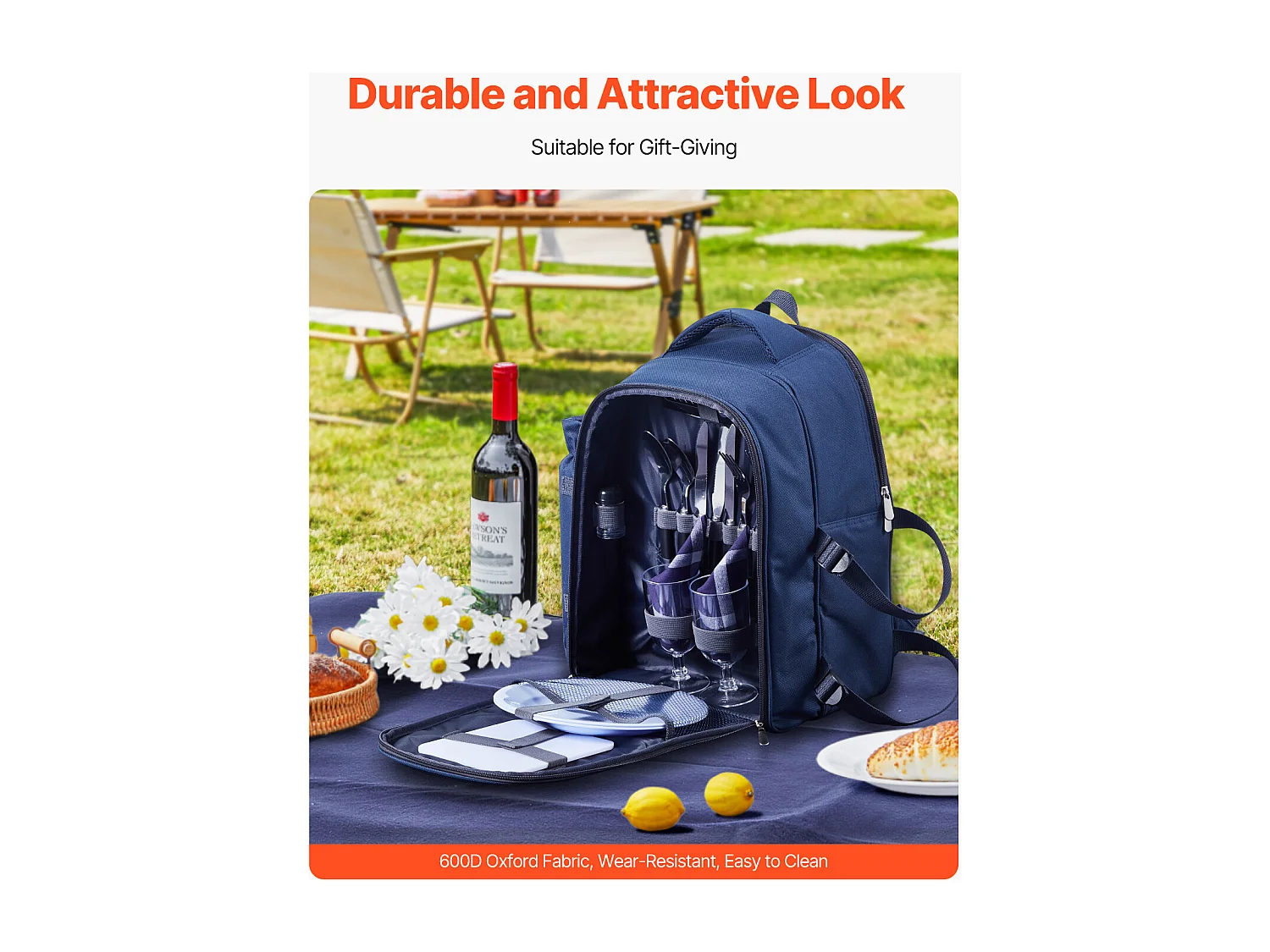 Sac à Dos Isotherme SucceBuy pour 2 Personnes, Sac à Dos de Pique-nique avec Compartiment Isotherme, Randonnée Camping, Bleu Marine