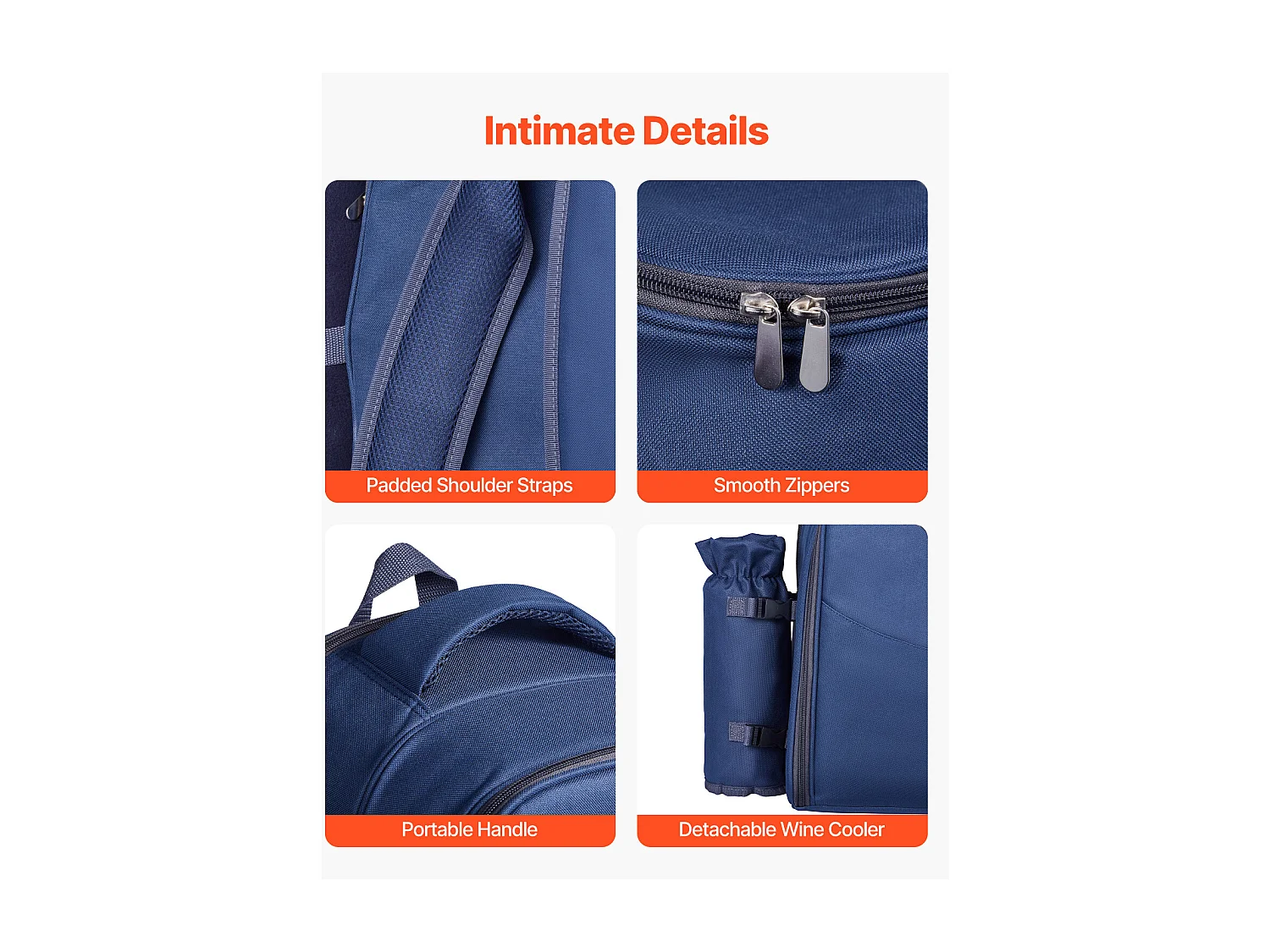 Sac à Dos Isotherme SucceBuy pour 2 Personnes, Sac à Dos de Pique-nique avec Compartiment Isotherme, Randonnée Camping, Bleu Marine