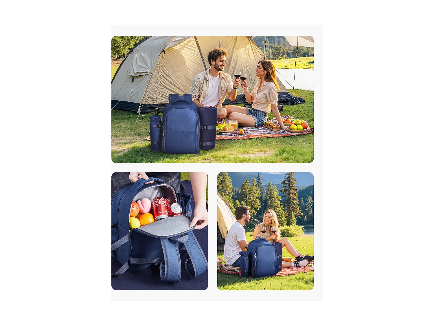 Sac à Dos Isotherme SucceBuy pour 2 Personnes, Sac à Dos de Pique-nique avec Compartiment Isotherme, Randonnée Camping, Bleu Marine