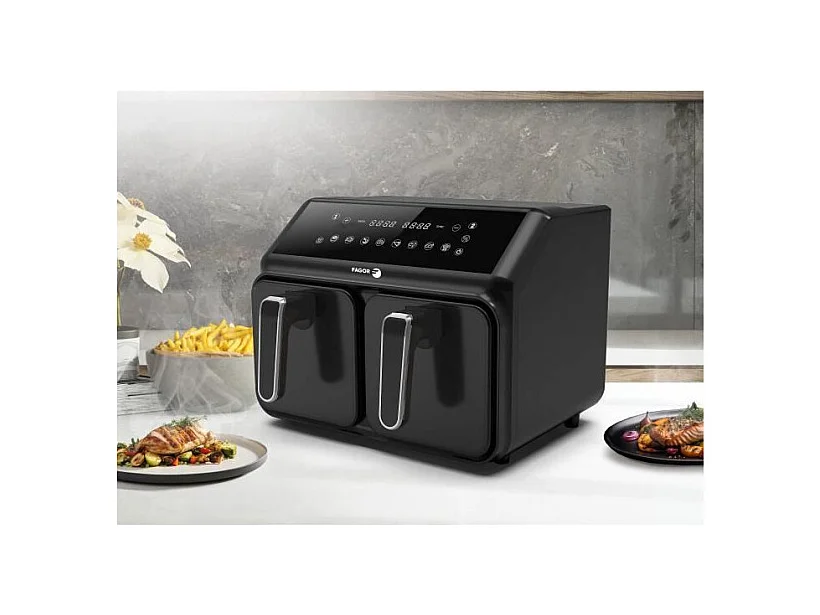 Friteuse sans huile - FAGOR - Airfryer 2 cuves de 4L - 2200W - 8 programmes - Noir