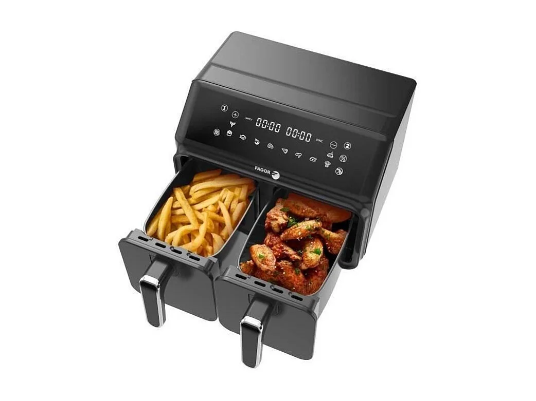 Friteuse sans huile - FAGOR - Airfryer 2 cuves de 4L - 2200W - 8 programmes - Noir