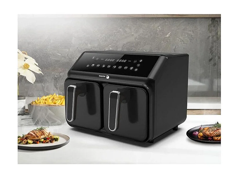 Friteuse sans huile - FAGOR - Airfryer 2 cuves de 4L - 2200W - 8 programmes - Noir