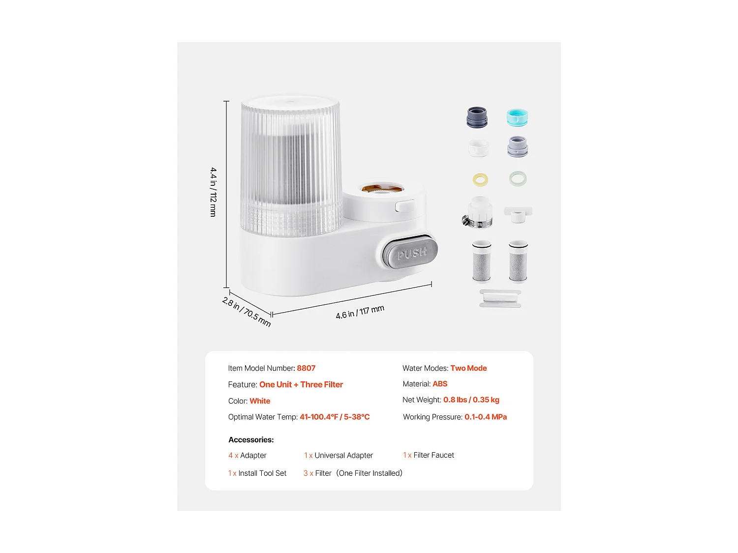 Waterfilter Gemonteerd SucceBuy op Kraan, Verticaal Waterfilter voor Aanrechten, Koolstoffilter met 3 Filters Verwijdert Chloor en Lood