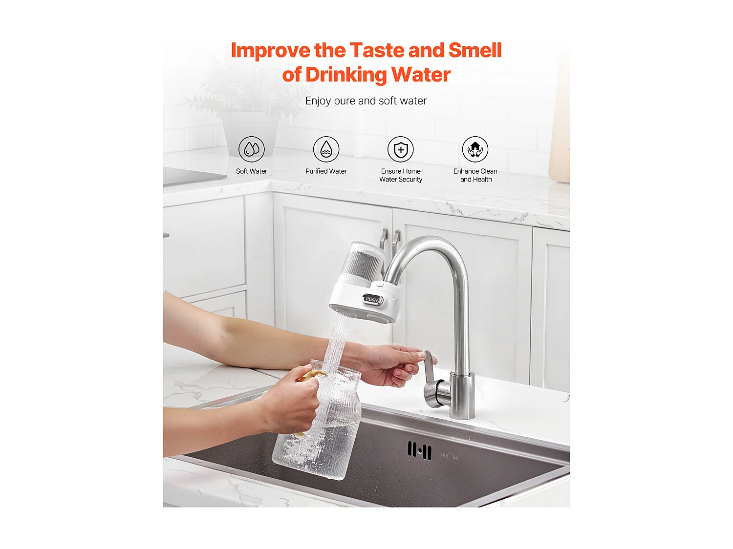 Waterfilter Gemonteerd SucceBuy op Kraan, Verticaal Waterfilter voor Aanrechten, Koolstoffilter met 3 Filters Verwijdert Chloor en Lood
