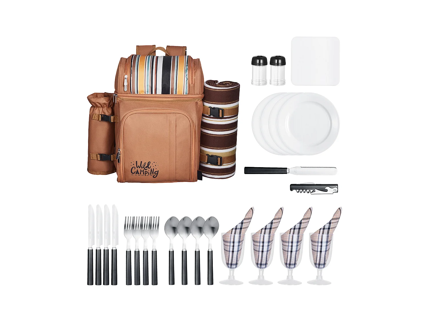 Sac à Dos Isotherme SucceBuy pour 4 Personnes, Sac à Dos de Pique-nique avec Compartiment Isotherme, Randonnée Camping, Marron