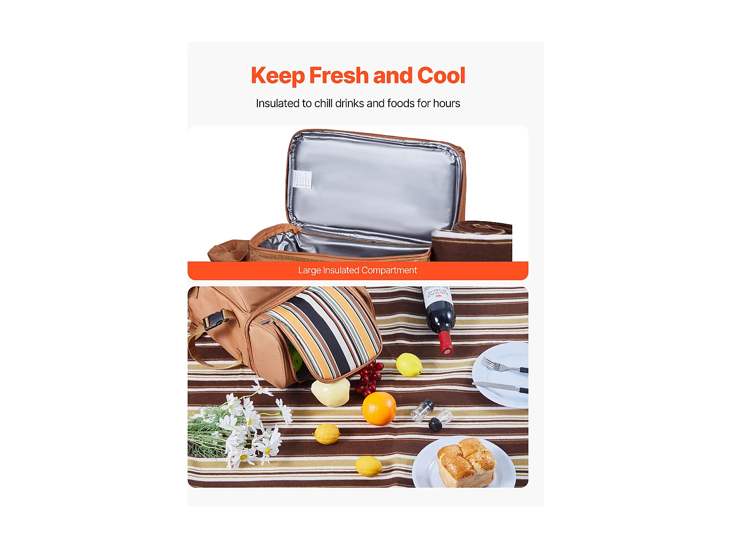 Sac à Dos Isotherme SucceBuy pour 4 Personnes, Sac à Dos de Pique-nique avec Compartiment Isotherme, Randonnée Camping, Marron