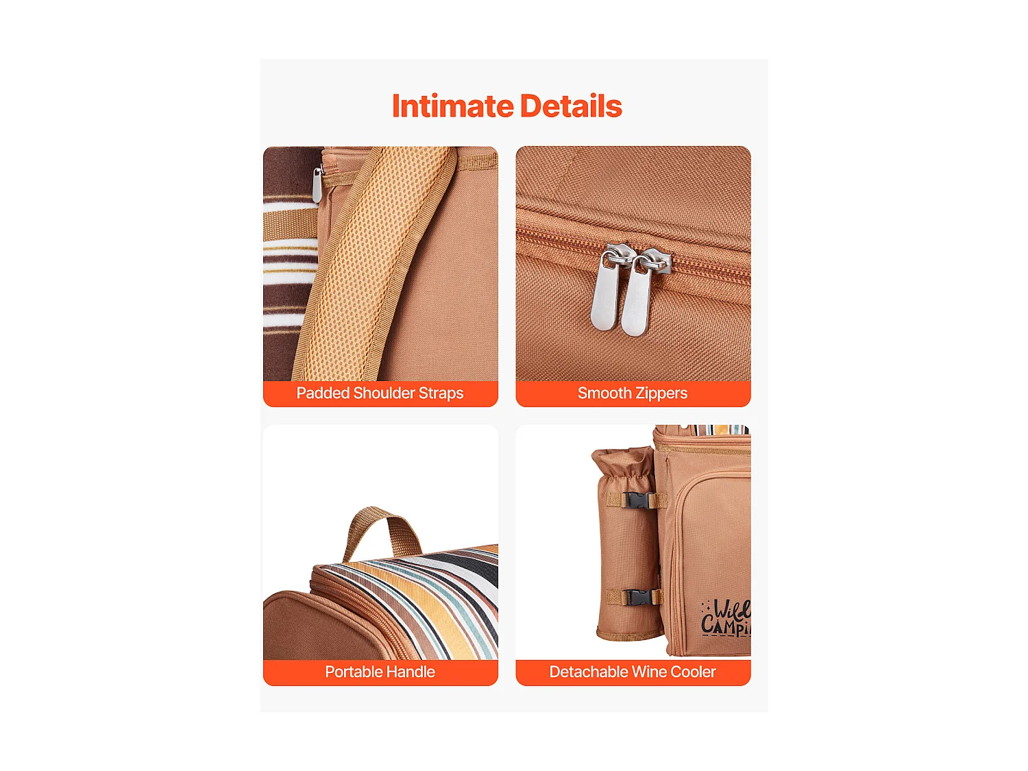 Sac à Dos Isotherme SucceBuy pour 4 Personnes, Sac à Dos de Pique-nique avec Compartiment Isotherme, Randonnée Camping, Marron