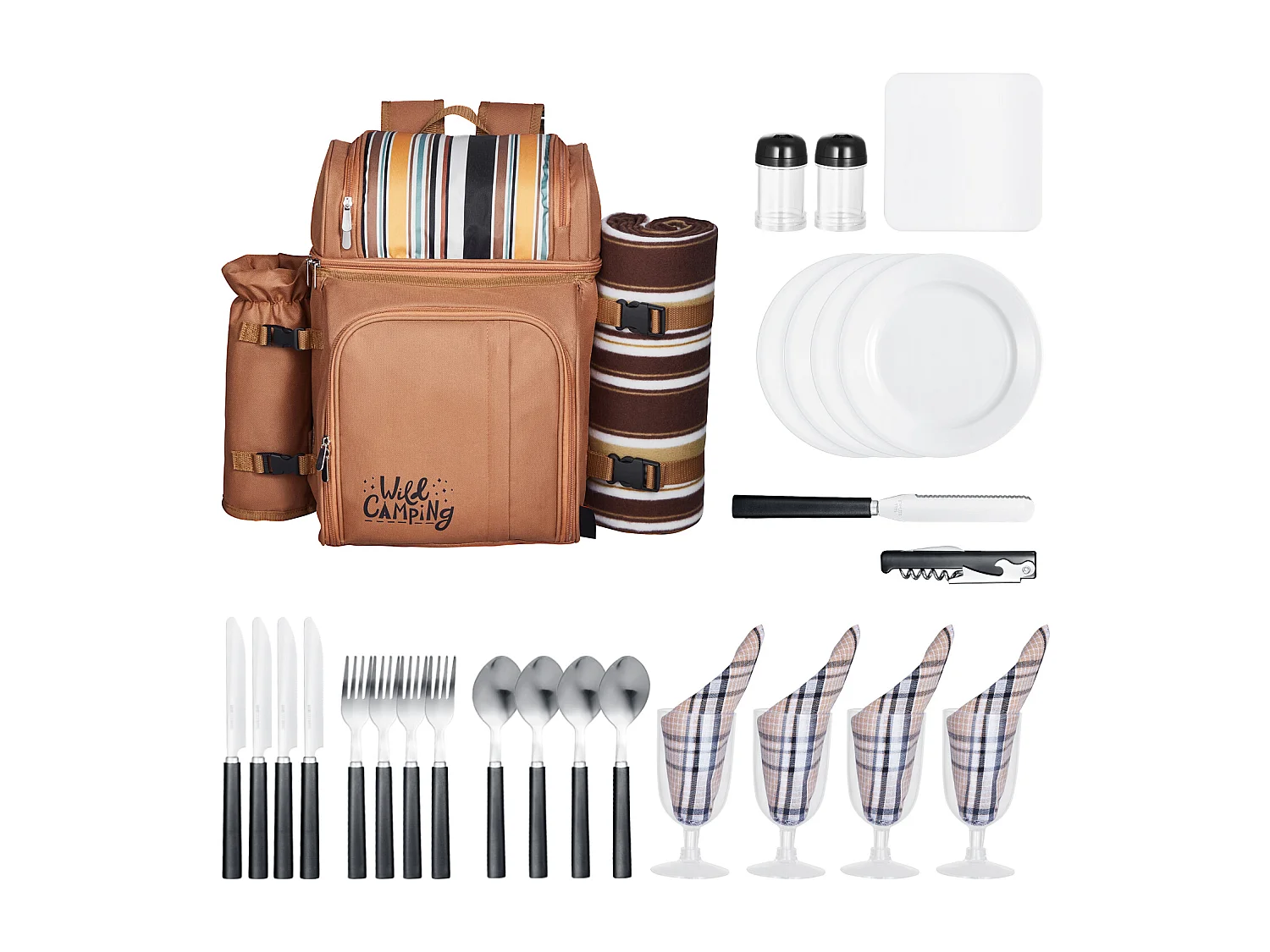 Sac à Dos Isotherme SucceBuy pour 4 Personnes, Sac à Dos de Pique-nique avec Compartiment Isotherme, Randonnée Camping, Marron