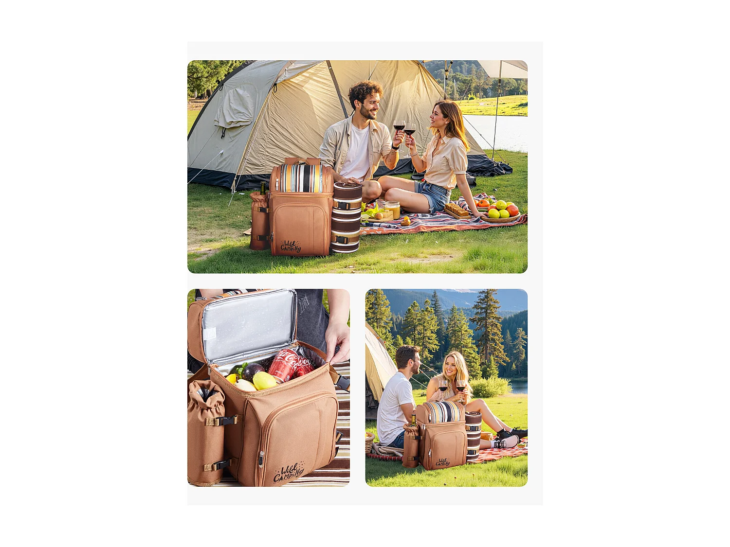 Sac à Dos Isotherme SucceBuy pour 4 Personnes, Sac à Dos de Pique-nique avec Compartiment Isotherme, Randonnée Camping, Marron