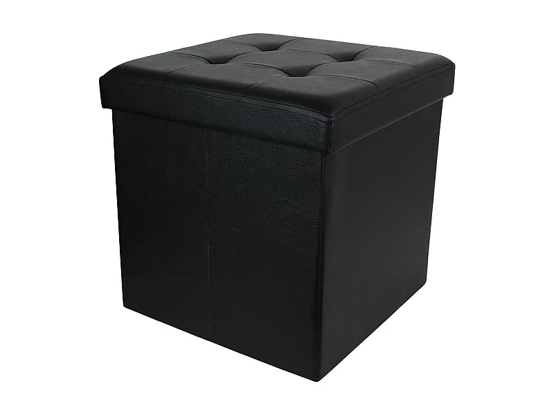 Pouf Coffre Pliable Carré Simili Cuir Noir Capitonné - RONNY