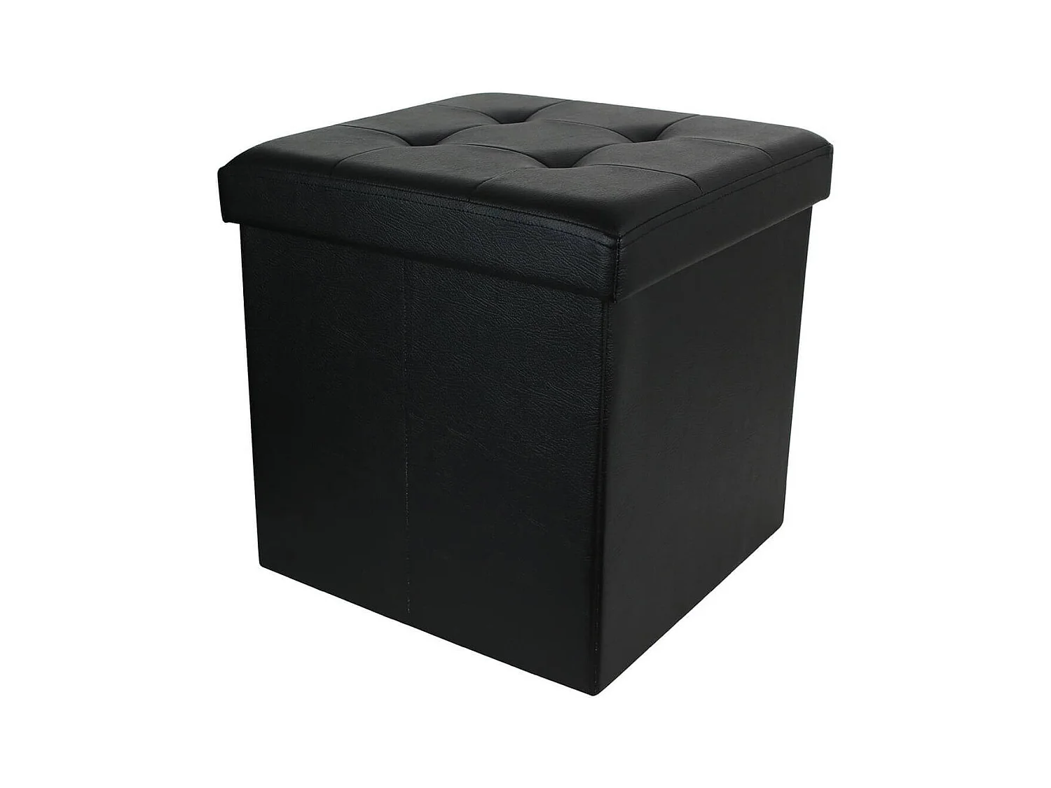 Pouf Coffre Pliable Carré Simili Cuir Noir Capitonné - RONNY