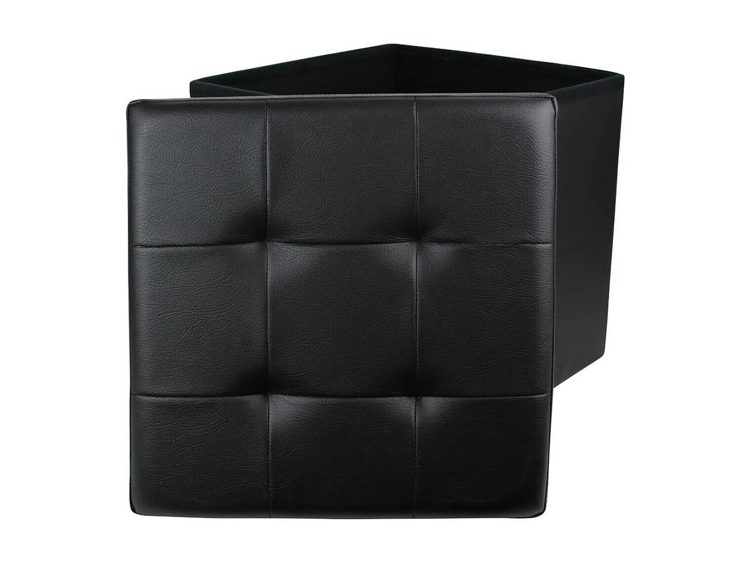 Pouf Coffre Pliable Carré Simili Cuir Noir Capitonné - RONNY