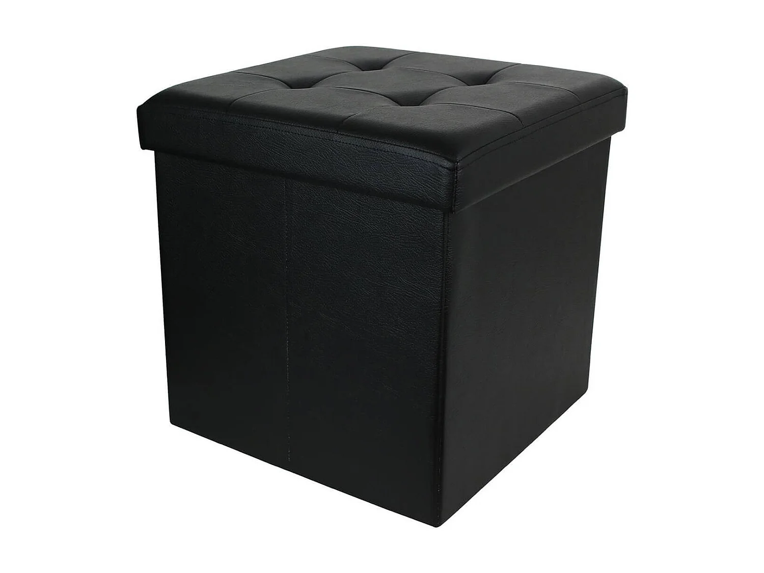 Pouf Coffre Pliable Carré Simili Cuir Noir Capitonné - RONNY