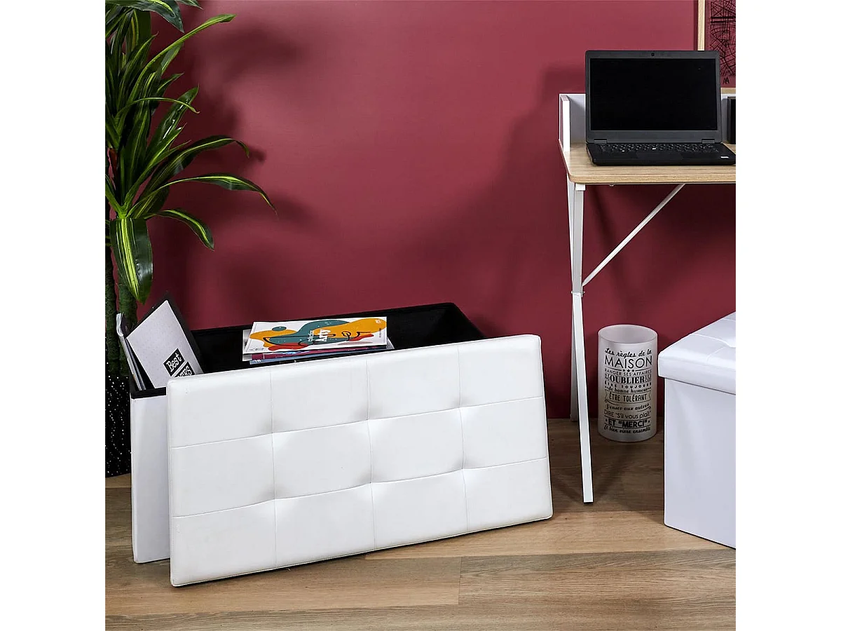 Banc Coffre Pliable Simili Cuir Blanc Capitonné - RONNY