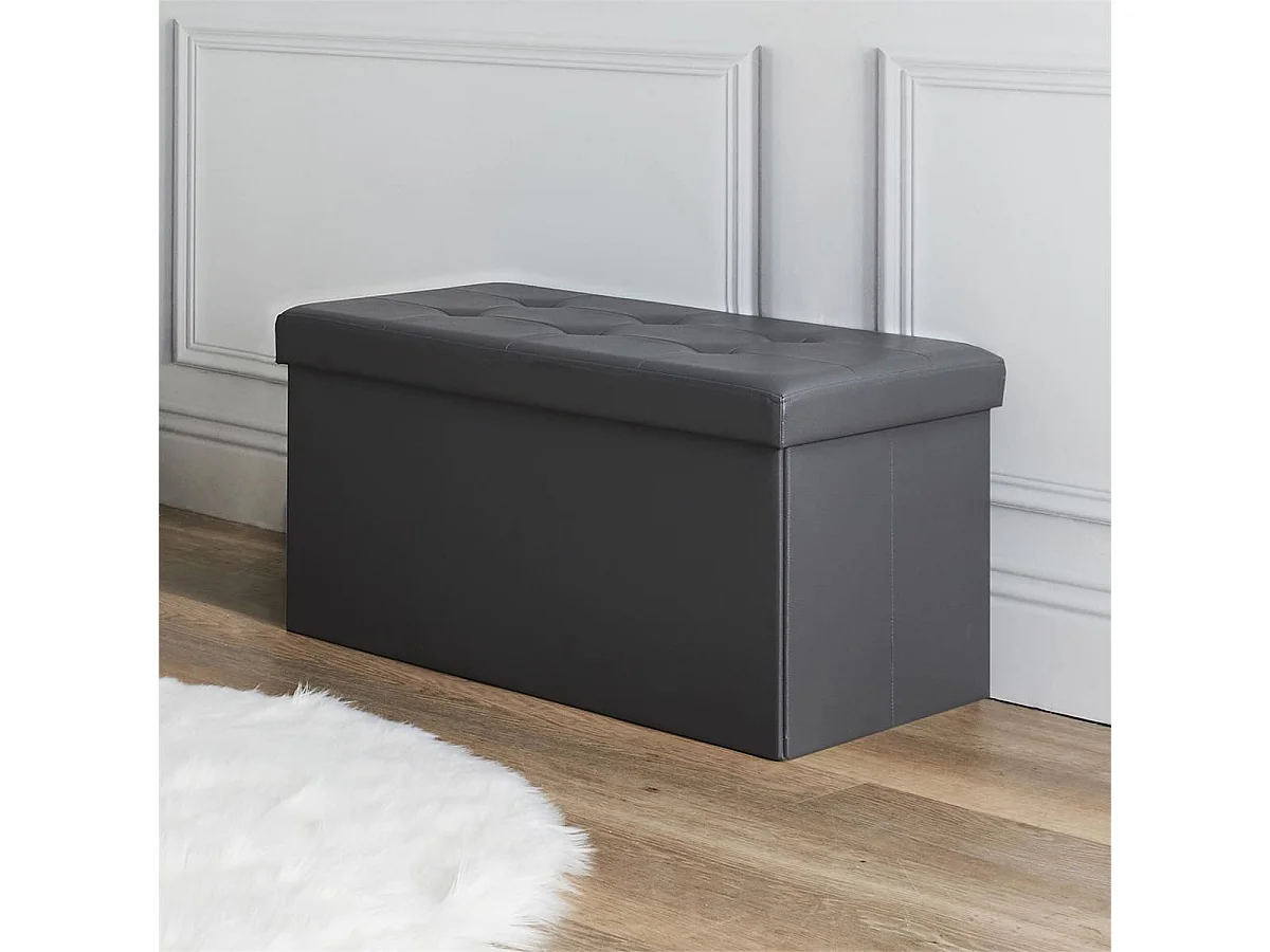 Banc Coffre Pliable Simili Cuir Gris Capitonné - RONNY