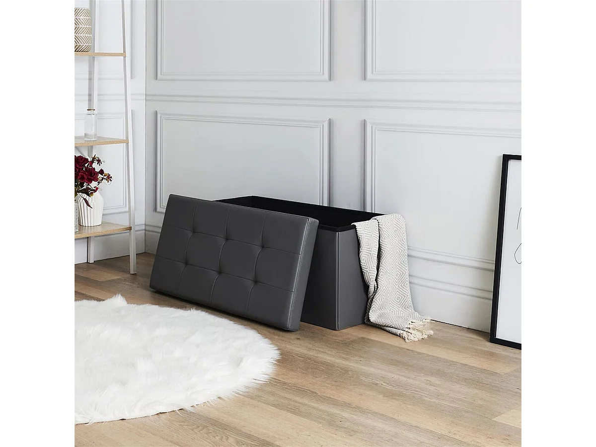 Banc Coffre Pliable Simili Cuir Gris Capitonné - RONNY