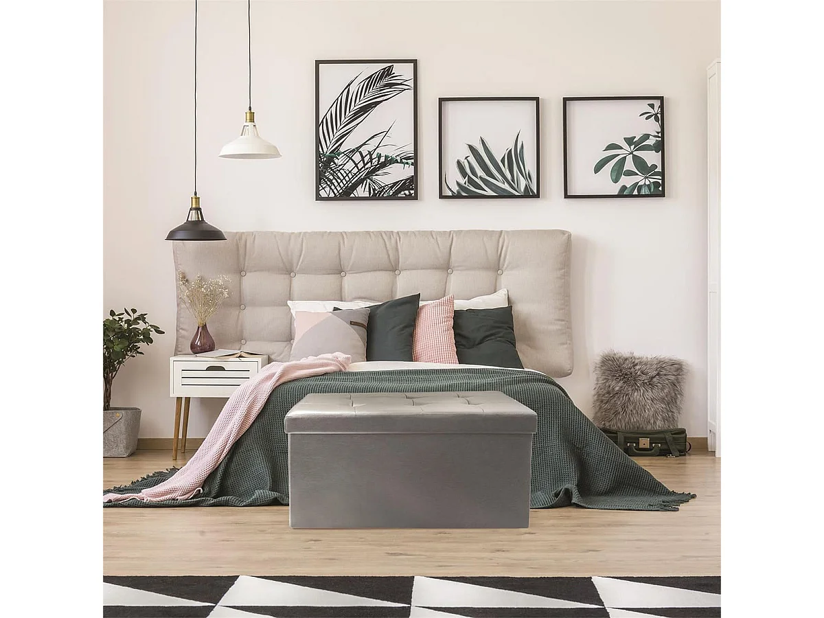 Banc Coffre Pliable Simili Cuir Gris Capitonné - RONNY