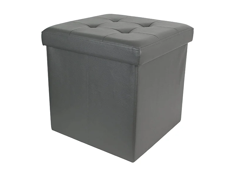 Pouf Coffre Pliable Carré Simili Cuir Gris Capitonné - RONNY