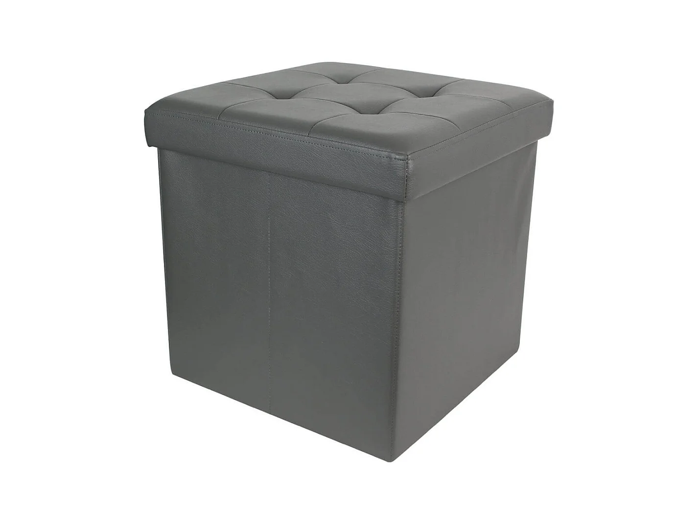 Pouf Coffre Pliable Carré Simili Cuir Gris Capitonné - RONNY