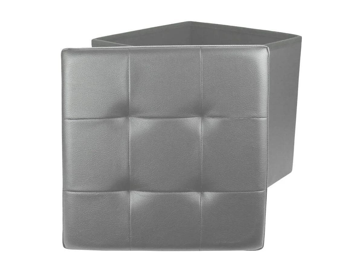 Pouf Coffre Pliable Carré Simili Cuir Gris Capitonné - RONNY
