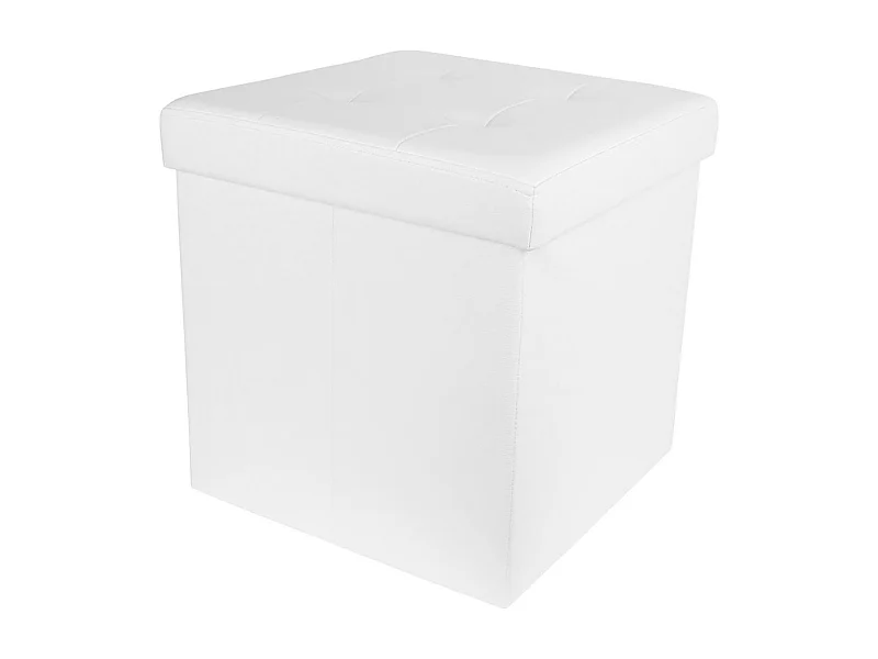 Pouf Coffre Pliable Carré Simili Blanc Capitonné - RONNY