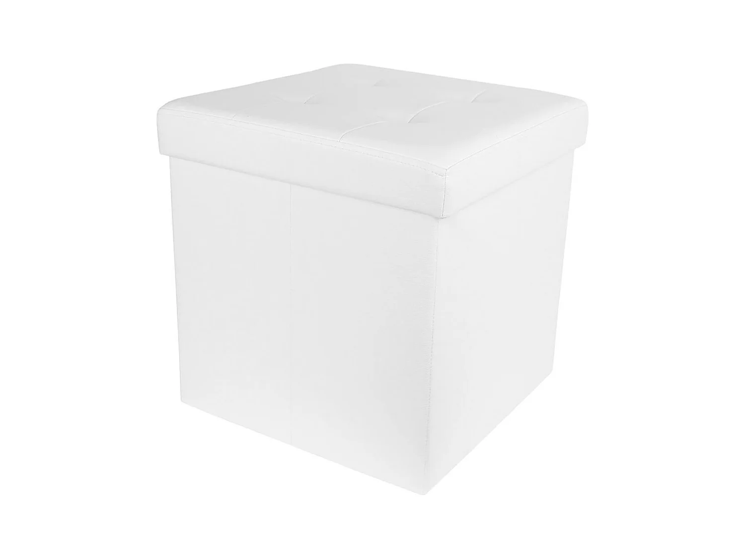 Pouf Coffre Pliable Carré Simili Blanc Capitonné - RONNY