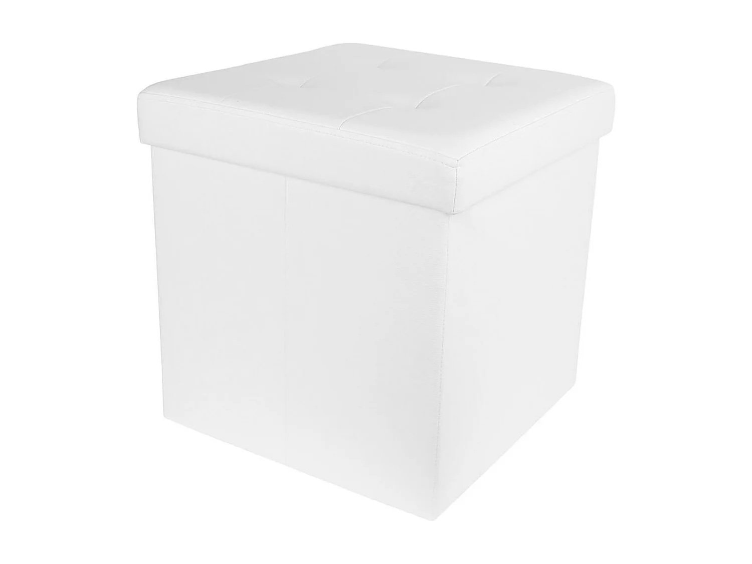 Pouf Coffre Pliable Carré Simili Cuir Blanc Capitonné - RONNY