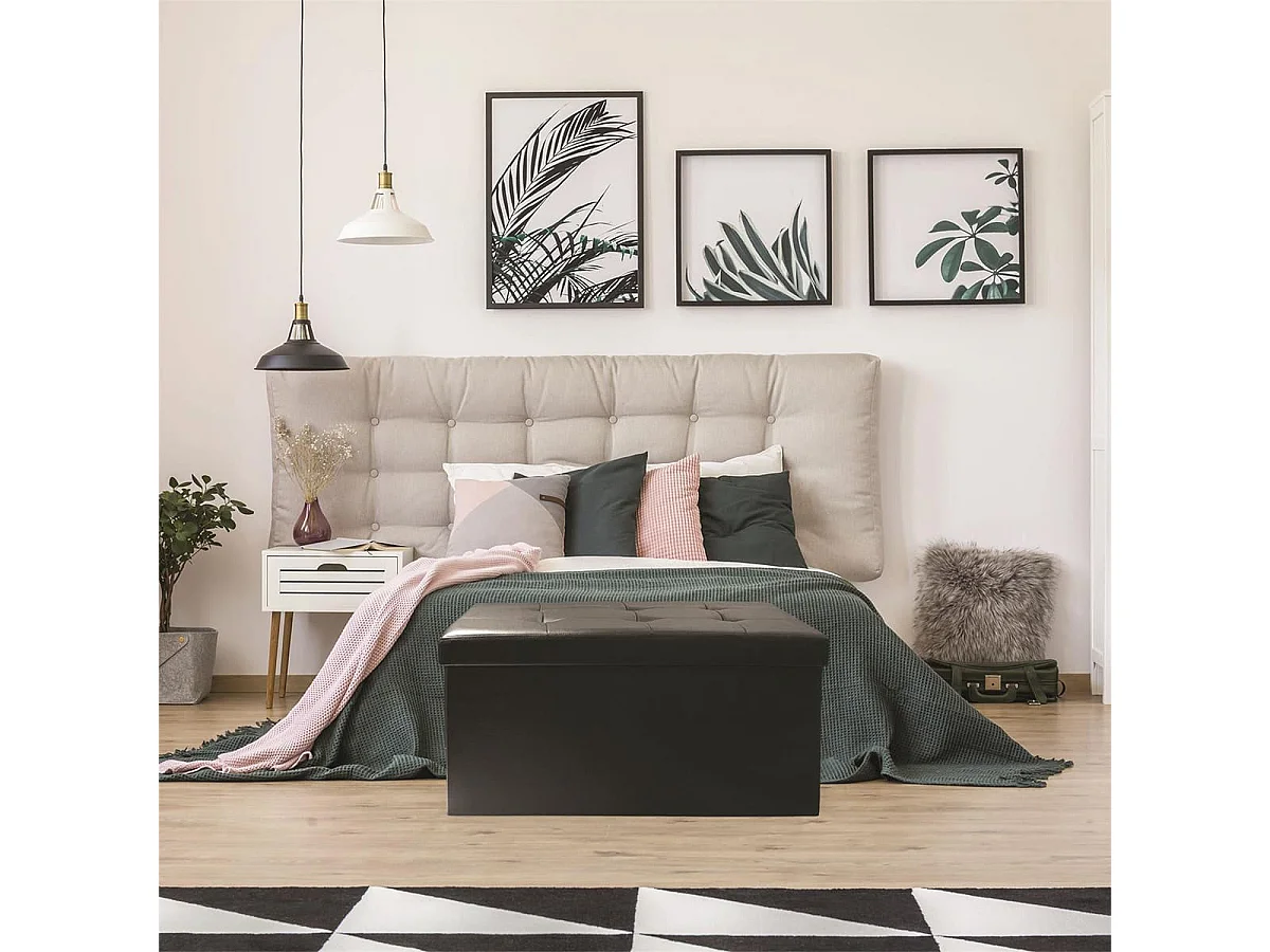 Banc Coffre Pliable Simili Cuir Noir Capitonné - RONNY