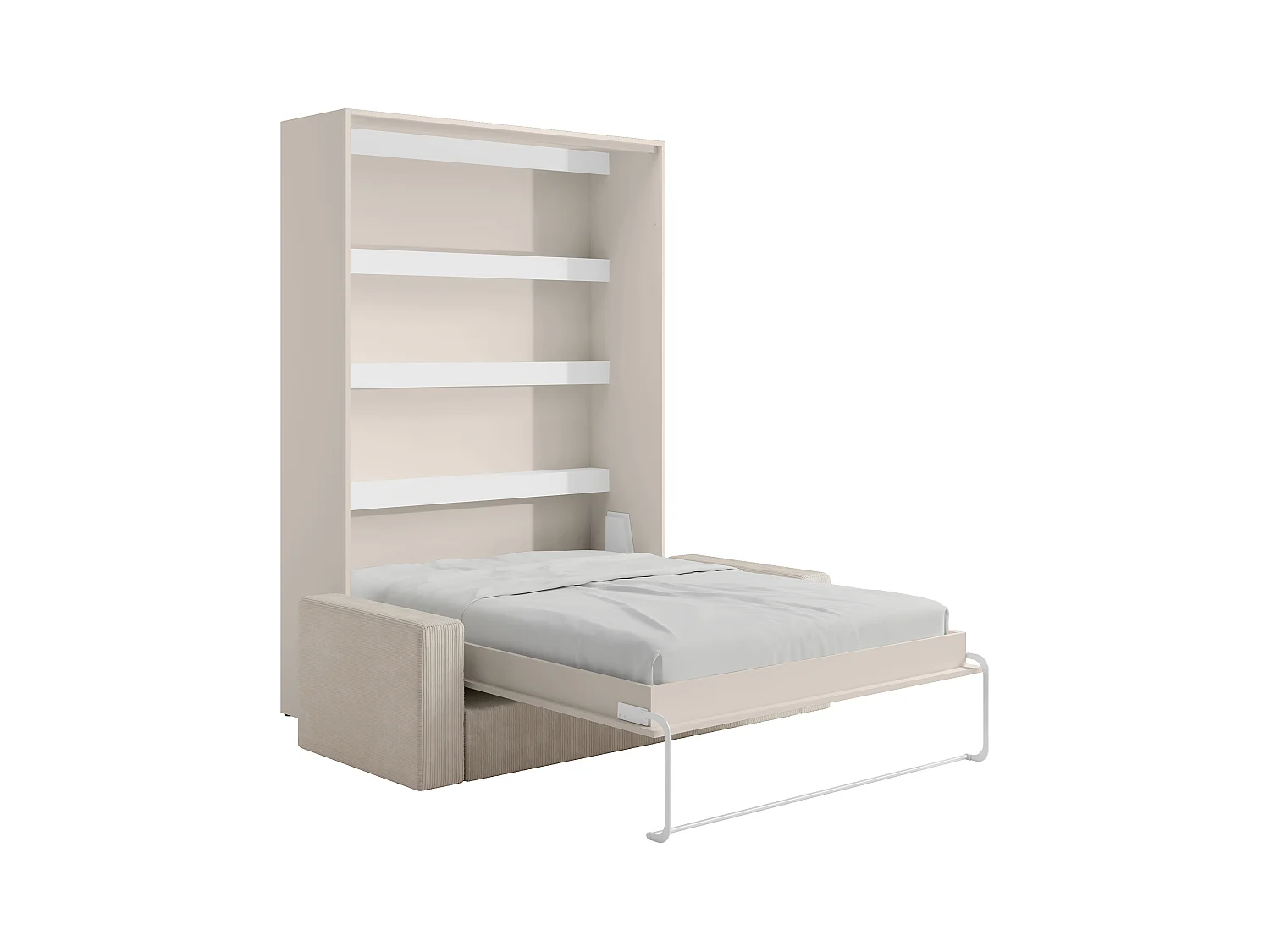 Lit escamotable 140 x 200 cm - Ouverture verticale manuelle - Avec LEDs - Beige + Canapé - RAPILI