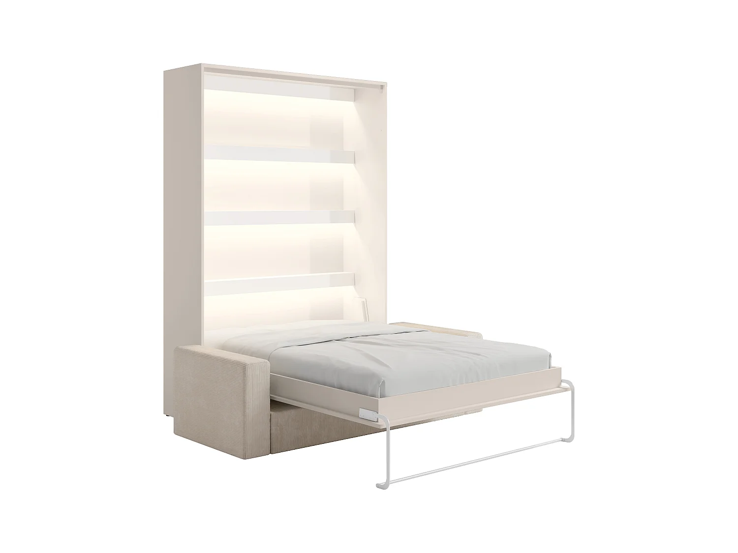 Lit escamotable 140 x 200 cm - Ouverture verticale manuelle - Avec LEDs - Beige + Canapé - RAPILI