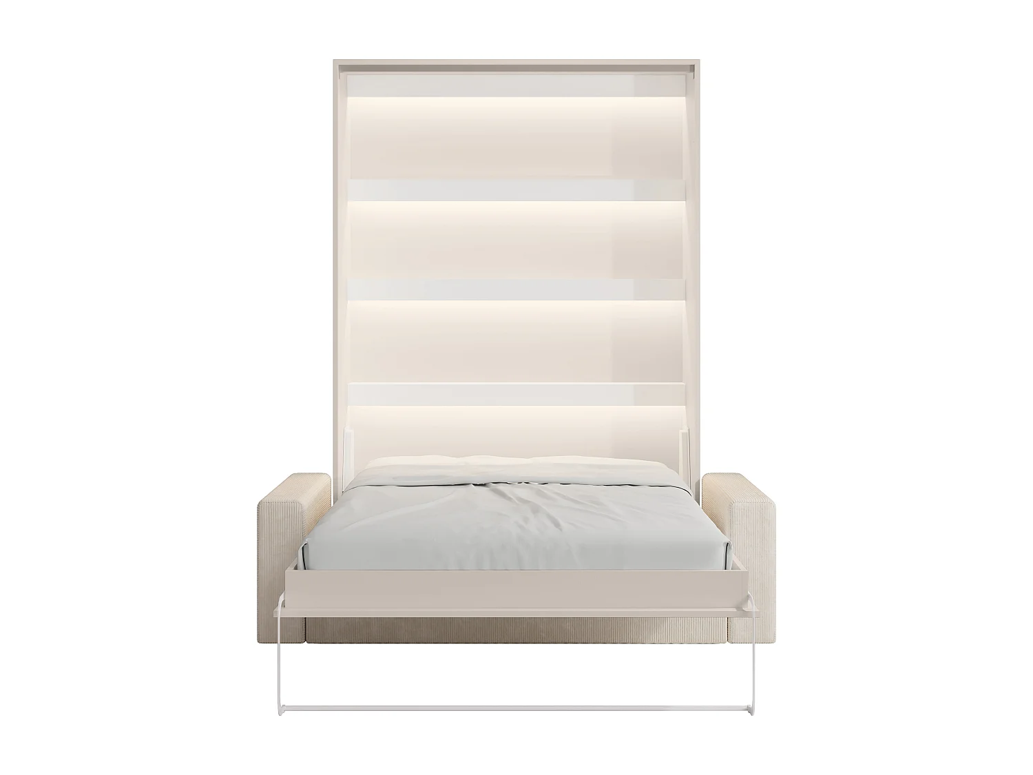 Veggmontert seng 140 x 200 cm - Manuell vertikal åpning - Med LED-lys - Beige + Sofa - RAPILI