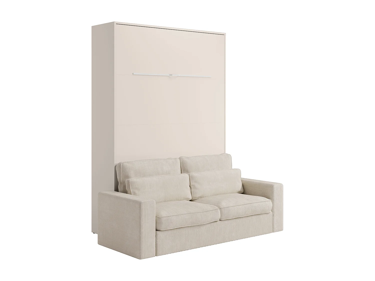 Veggmontert seng 140 x 200 cm - Manuell vertikal åpning - Med LED-lys - Beige + Sofa - RAPILI