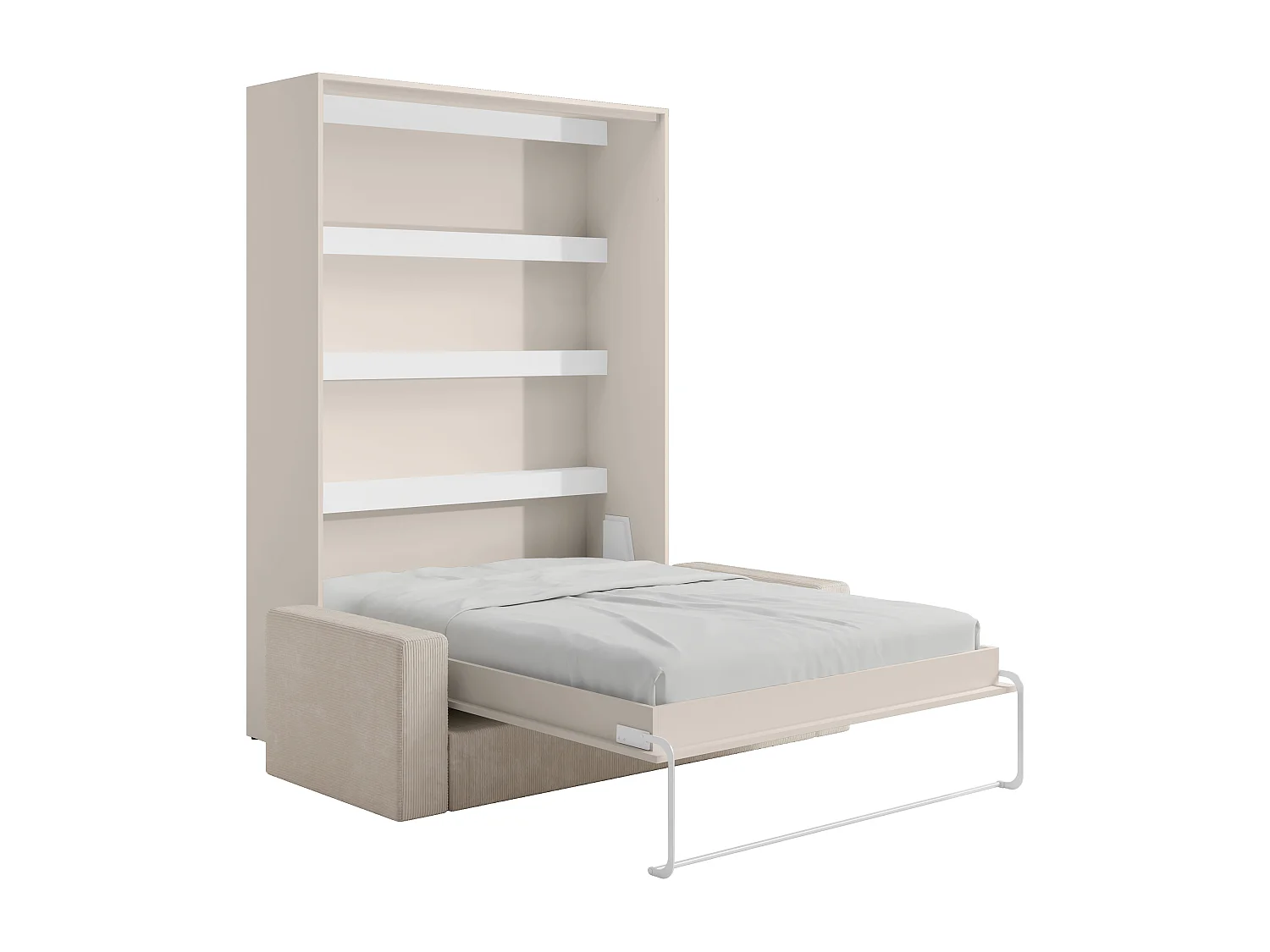 Veggmontert seng 140 x 200 cm - Manuell vertikal åpning - Med LED-lys - Beige + Sofa - RAPILI