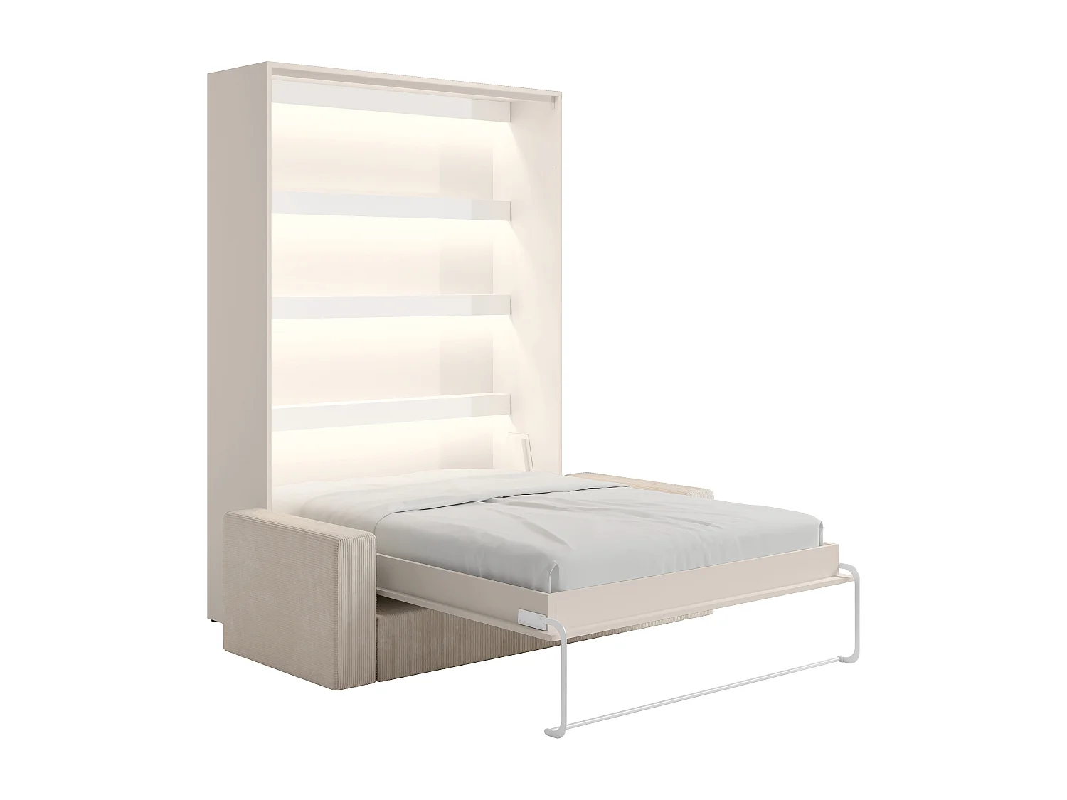 Veggmontert seng 140 x 200 cm - Manuell vertikal åpning - Med LED-lys - Beige + Sofa - RAPILI