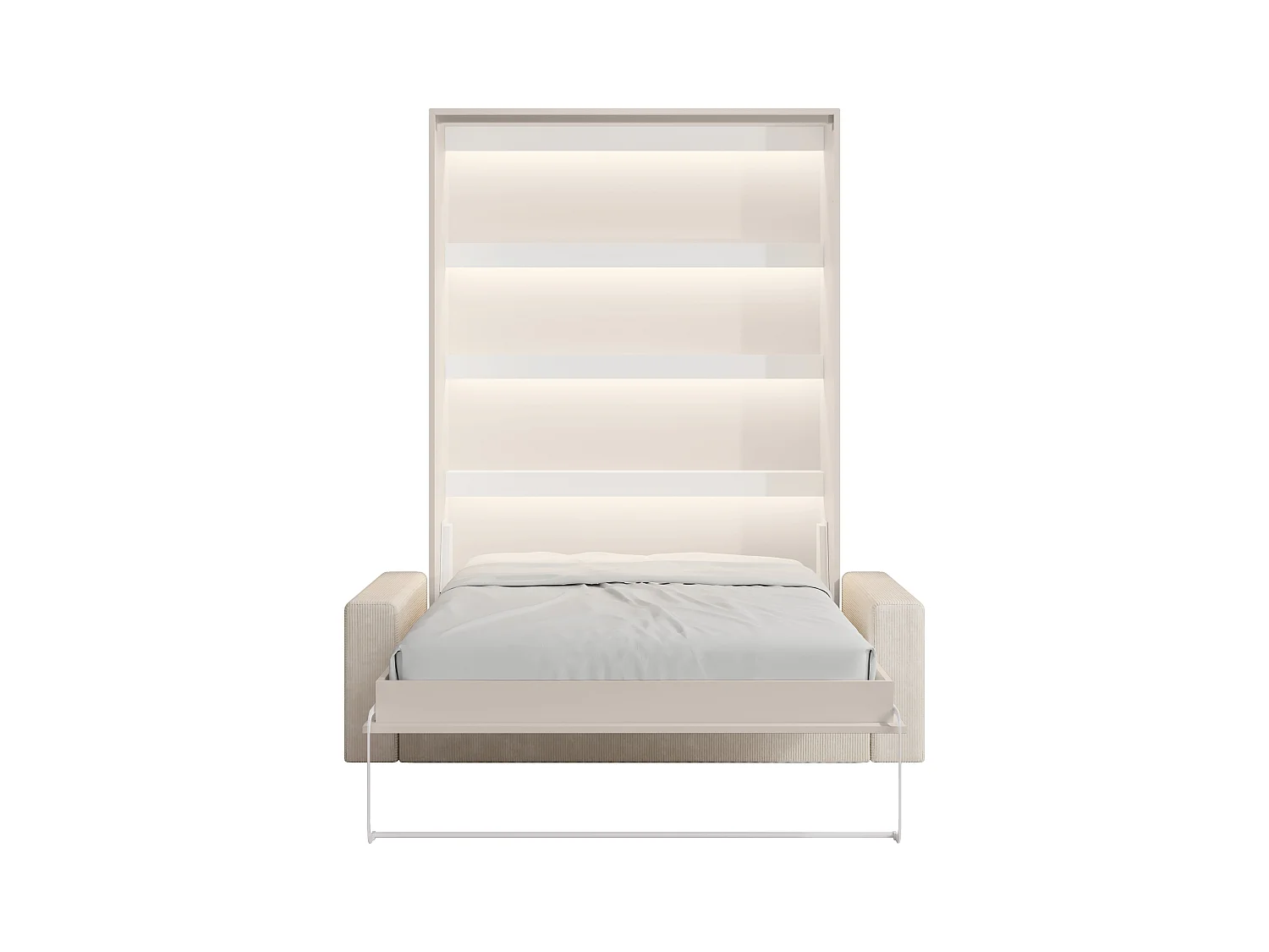 Lit escamotable 140 x 200 cm - Ouverture verticale manuelle - Avec LEDs - Beige + Matelas + Canapé - RAPILI
