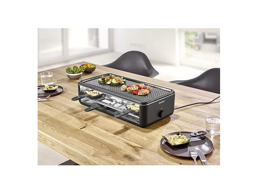 Appareil a raclette - SEVERIN - RG2365 - 8 personnes - Plaque de cuisson céramique 48 x 24 cm - Gril raclette 1300 W - Noir