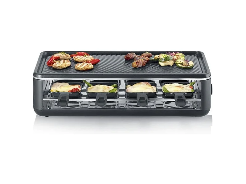 Appareil a raclette - SEVERIN - RG2365 - 8 personnes - Plaque de cuisson céramique 48 x 24 cm - Gril raclette 1300 W - Noir