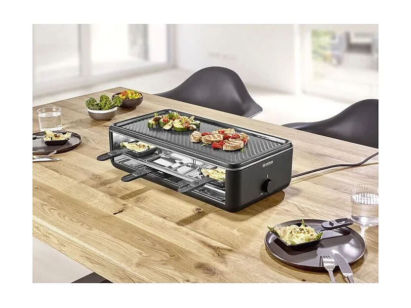 Appareil a raclette - SEVERIN - RG2365 - 8 personnes - Plaque de cuisson céramique 48 x 24 cm - Gril raclette 1300 W - Noir