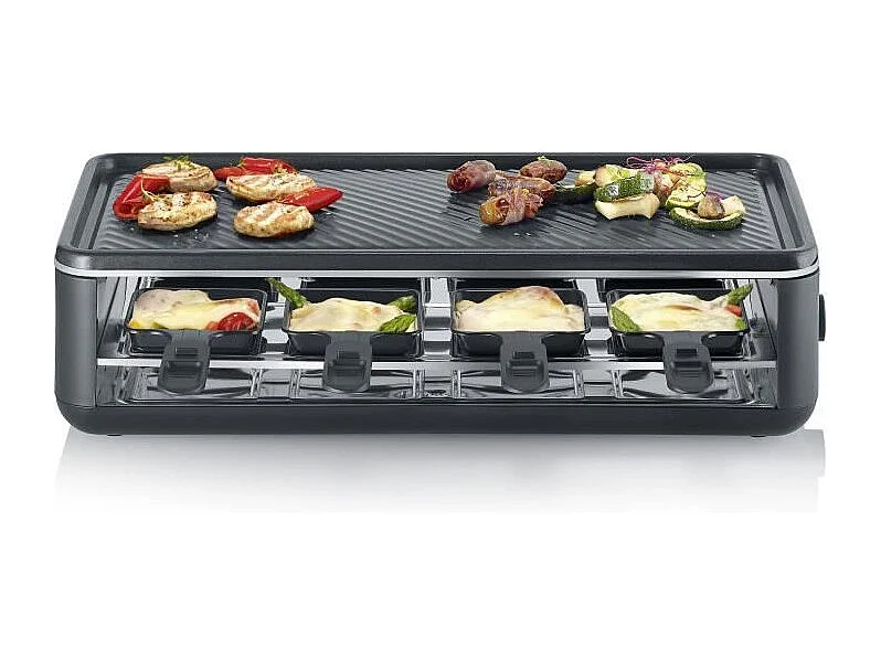 Appareil a raclette - SEVERIN - RG2365 - 8 personnes - Plaque de cuisson céramique 48 x 24 cm - Gril raclette 1300 W - Noir