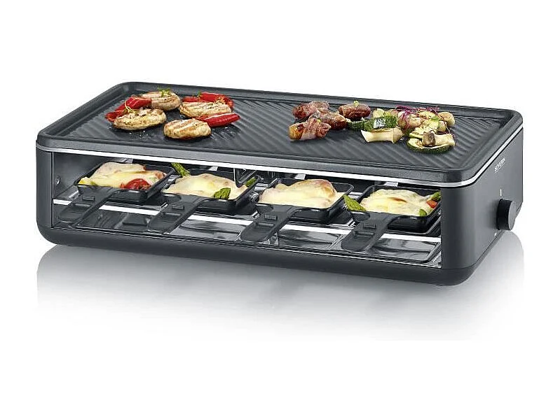 Appareil a raclette - SEVERIN - RG2365 - 8 personnes - Plaque de cuisson céramique 48 x 24 cm - Gril raclette 1300 W - Noir