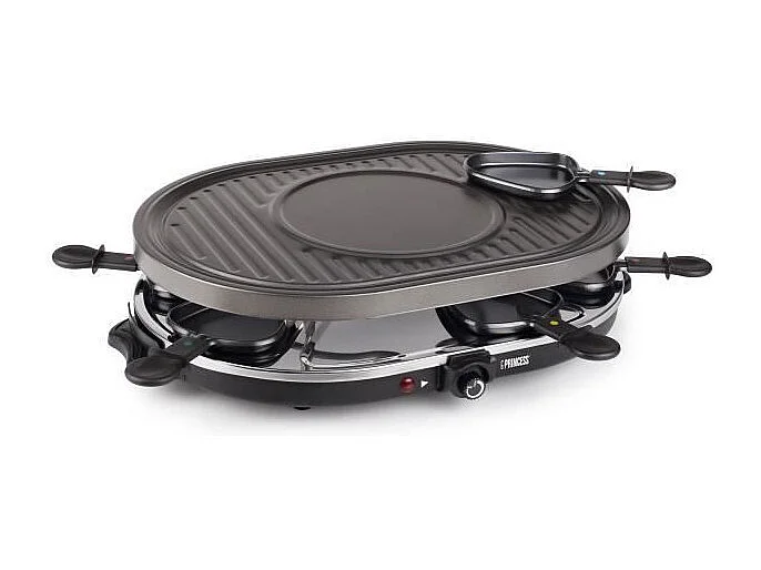 Apparecchio per raclette PRINCESS 8 persone 1200W, termostato regolabile, piastra griglia antiaderente rimovibile