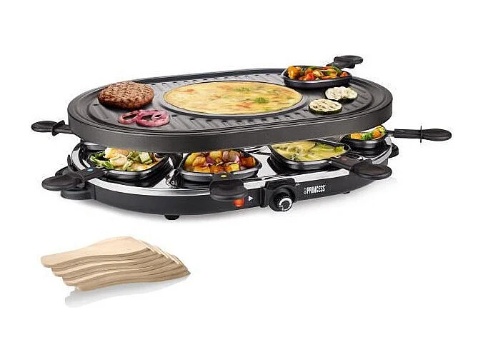 Apparecchio per raclette PRINCESS 8 persone 1200W, termostato regolabile, piastra griglia antiaderente rimovibile