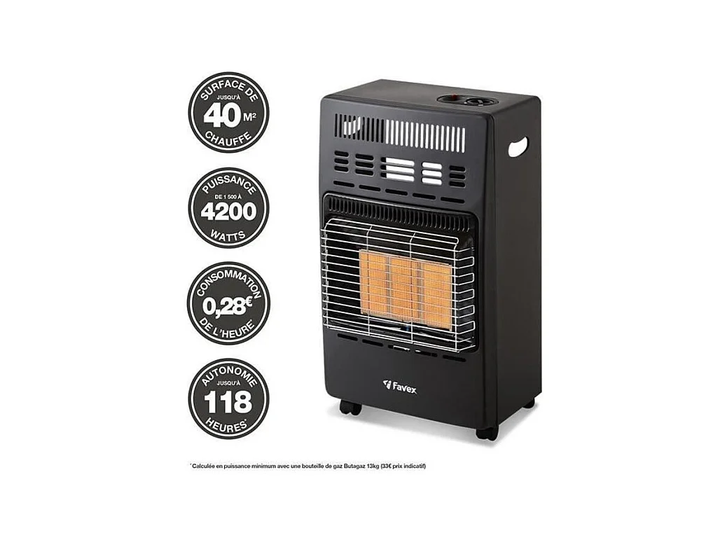 Chauffage d'Appoint Infrarouge au Gaz Butane KERN - Allumage Piezo - 40 m² - 3 Niveaux de Puissance