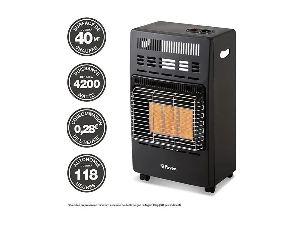 Chauffage d'Appoint Infrarouge au Gaz Butane KERN - Allumage Piezo - 40 m² - 3 Niveaux de Puissance