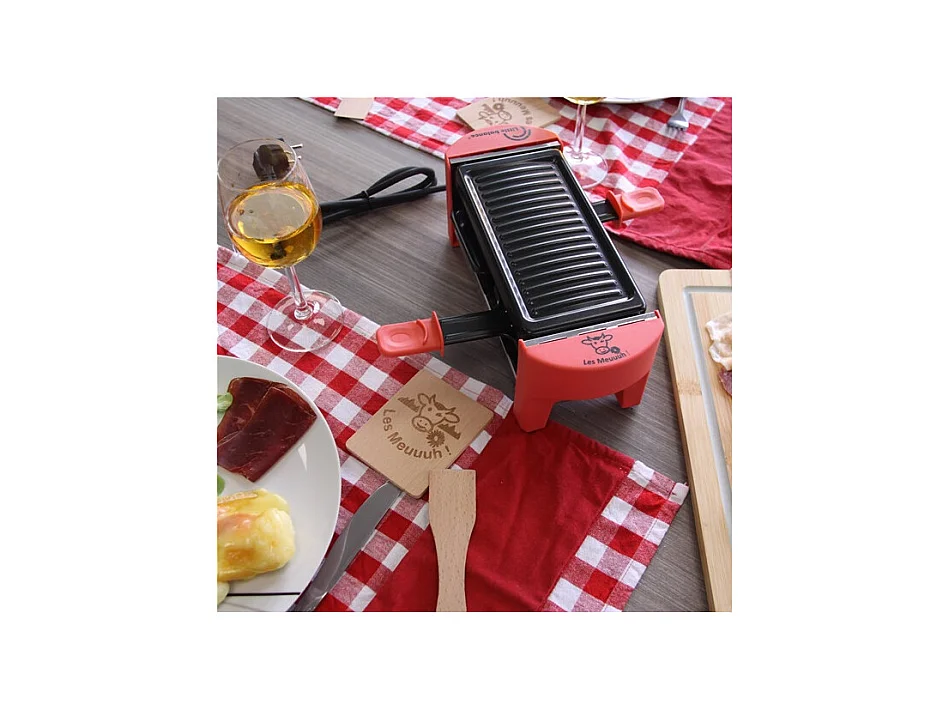 Raclette 2 Personen Meuuuh Rot Brique Little Balance - Ultra-kompakt mit abnehmbarer antihaftbeschichteter Grillplatte