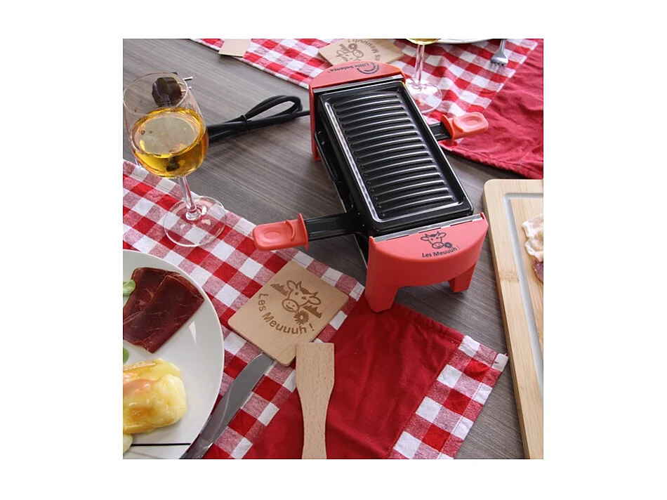 Raclette 2 personnes Meuuuh Rouge Brique Little Balance - Ultra-compacte avec plateau grill antiadhésif amovible
