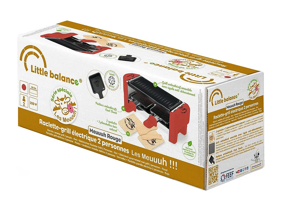 Raclette voor 2 personen Meuuuh Rood Brique Little Balance - Ultra-compact met afneembare antiaanbakplaat