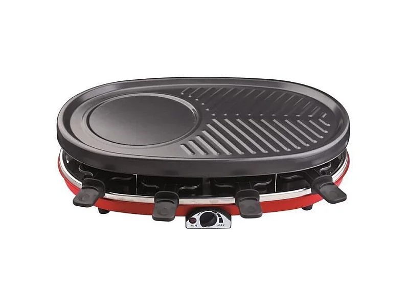 H.koenig Appareil à raclette 8 personnes 1500w + grill + crêpière rouge - RP418