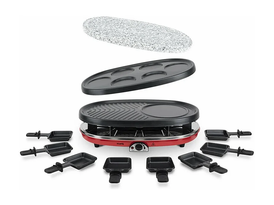 4in1Raclettegerät – 8 Personen – 6 MiniCrêpes – Grill – einstellbare Temperatur – 1500 W – abnehmbare Platten